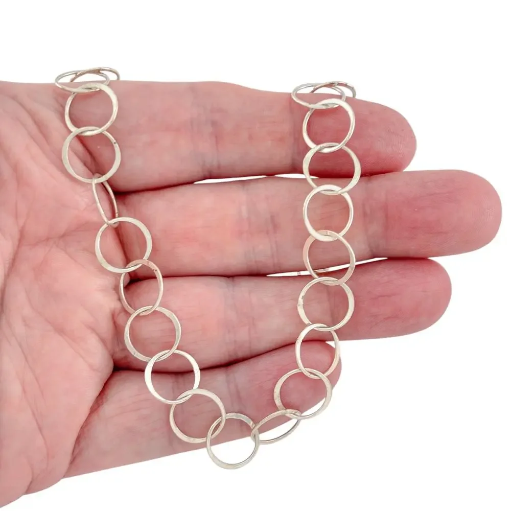 Vintage Sterling Silver 925 Circle Link Chain Necklace 18